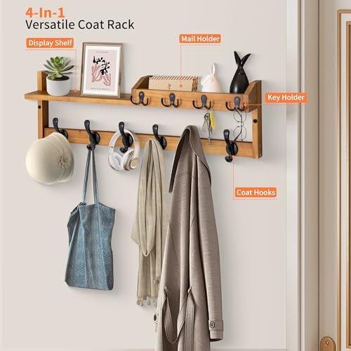 27.5" Wall Mount Coat Rack with Shelf, Key Holder & Mail Organizer, ...