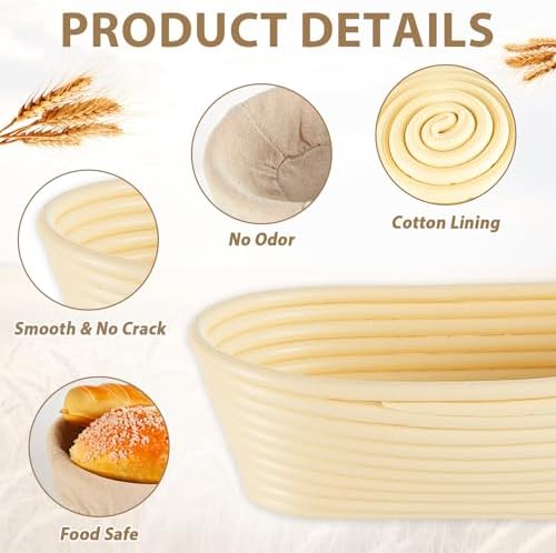 12 Pack Banneton Bread Proofing Basket 10 Inch Oval Rattan Banneton Baskets w...