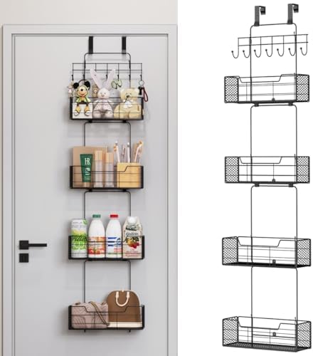 Over The Door Organizer Storage with 4 Metal Large Capacity Baskets