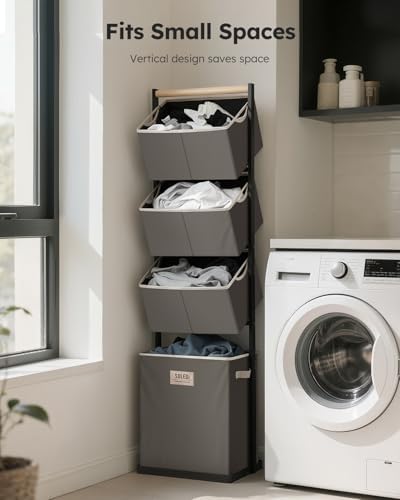 SOLEDI 4-Tier Laundry Hamper Sorter Vertical Laundry Basket for Small Space
