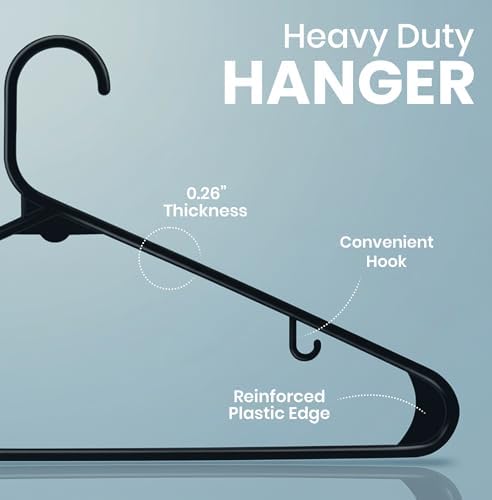 Utopia Home Plastic Hangers 100 Pack – Built-in Strap Hooks Black