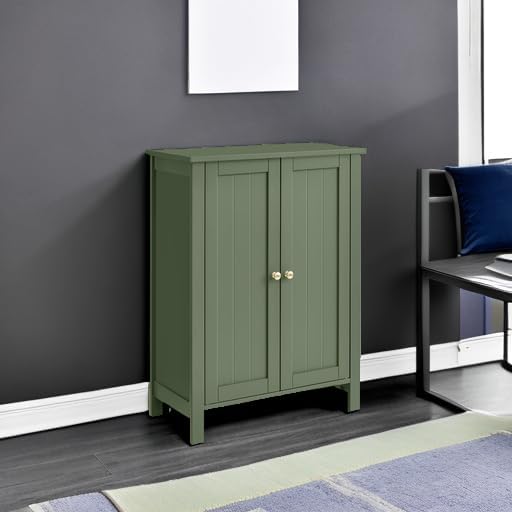 VASAGLE Bathroom Floor Storage Cabinet, 2 Doors , Forest Green