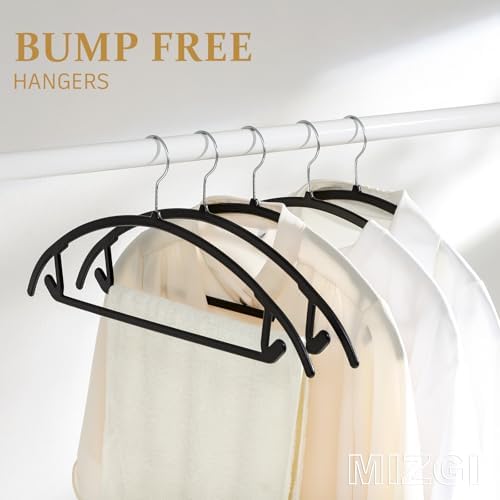 MIZGI Plastic Hangers 50 Pack, Patented Rounded Shoulder Sweater Hangers