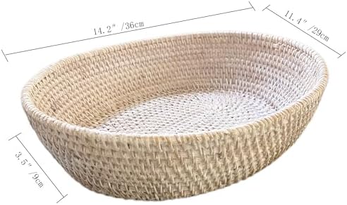 amololo14" Oval White Rattan Fruit Serving Basket,Table Décor Wicker Bre...
