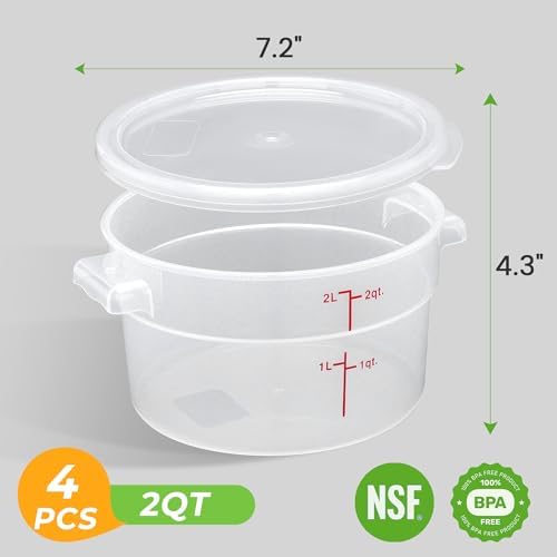 BIEAMA 4 Pack 2 Qt Round Food Storage Containers with Lids, Translucent PP