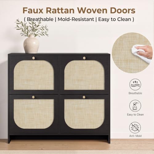 Nicetree Rattan Shoe Cabinet for Entryway, 9.5" Ultra-Thin Narrow Shoe R...