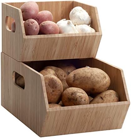 MobileVision Bamboo Storage Bins for Pantry & Kitchen Cabinet Organizer M...