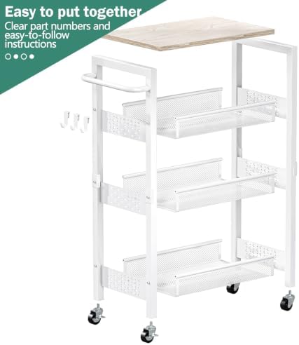 Vivihomety 4-Tier Laundry Utility Rolling Storage Cart with Wheels, Metal