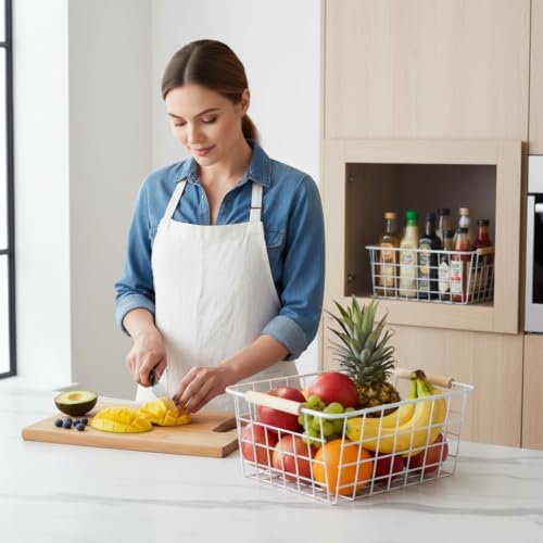 LeleCAT White Wire Baskets for Organizing with Handles，Pantry Organizers and ...