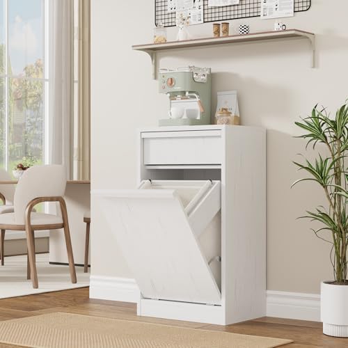 IDEALHOUSE Single Tilt-Out Laundry Hamper Cabinet, 10gal Trash Can Cabinet