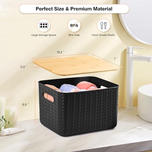 Ohmlove 4 Pack Storage Bins with Bamboo Lids,Stackable Box for Organization