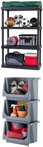 Bundle of IRIS USA 4-Shelf Heavy Duty Plastic Storage Shelves, Black + IRIS U...