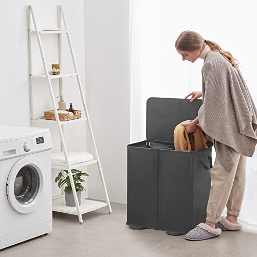 Lifewit Double Laundry Hamper with Lid, Removable Laundry Bags, Black