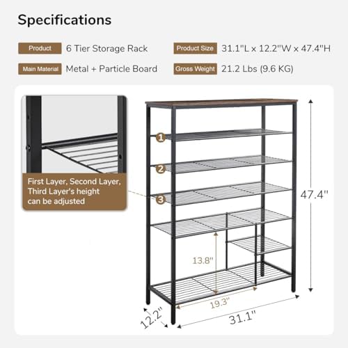 6 Tier Shoe Rack Organizer, Metal Mesh Shoe Storage Shelf, Storage Boots .for...