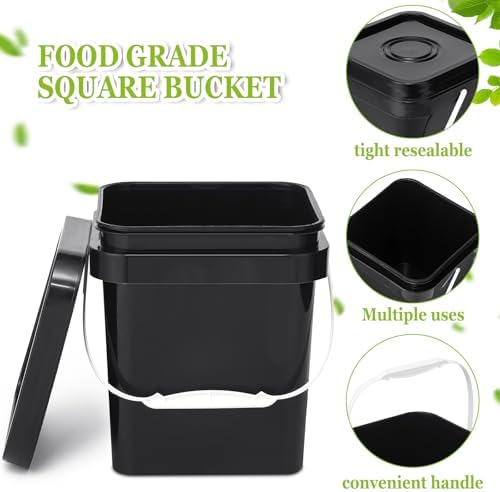 Suzile 10 Pcs Food Grade Square Bucket with Lid 1 Gallon Plastic Bucket 4.5L ...