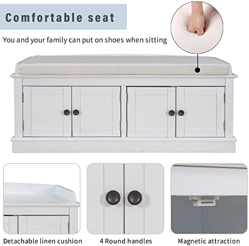 GDFStudio Jasd Storage Bench with 4 Doors and Adjustable Shelves, Removable C...