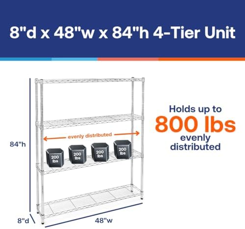 Shelving Inc. 8" d x 48" w x 84" h Chrome Wire Shelving with 4...
