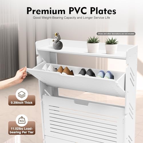 3 Tier Shoe Cabinet with Flip Drawers,Narrow Slim Shoe Storage Cabinet,Floor ...