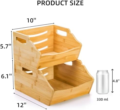 Cididu 2 Pack Bamboo Stackable Storage Bin, Countertop Open Front Stacking Bi...