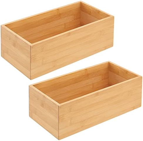 mDesign Bamboo Wood Organizer Storage Bin Box for Kitchen, Pantry, and Drawer...