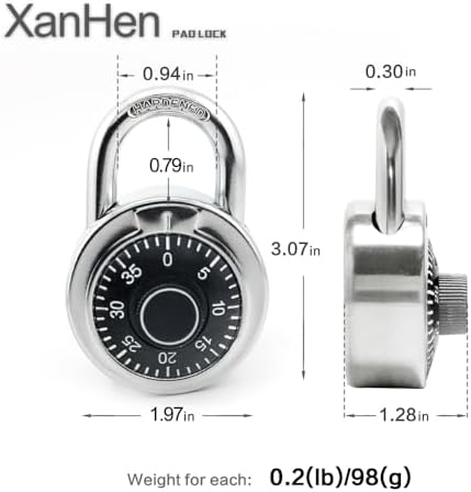 3-Digit Combination Padlocks, Metal Body & Black Dial, Pack of 12