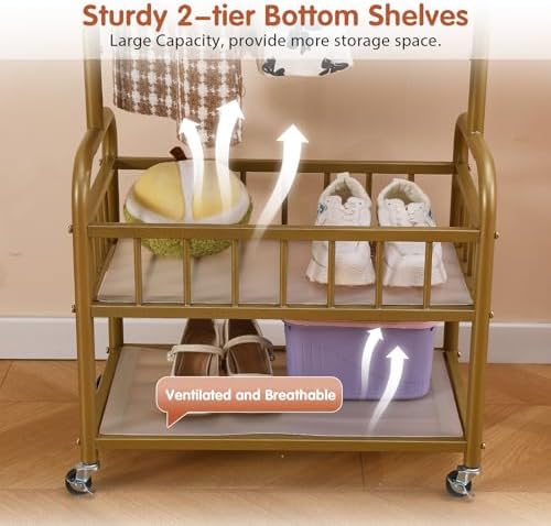 BOOSDEN Gold Clothing Rack with Wheels, Rolling Clothes Rack, Garment Rack