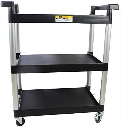 MaxWorks 80774 3-Shelf Utility Plastic Cart with Wheels-225 Lbs Maximum Capac...
