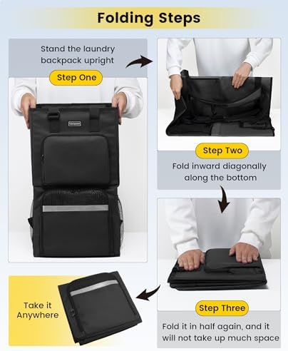 Vorspack Laundry Backpack for College Dorm, Heavy-Duty Hamper, Black