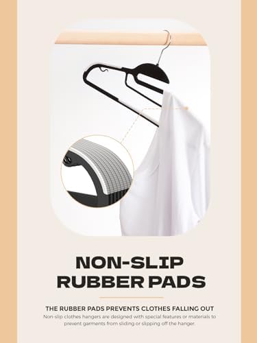 HOUSE DAY Slim Plastic Hangers with Non Slip Rubber Pads, 50 Pack, Black