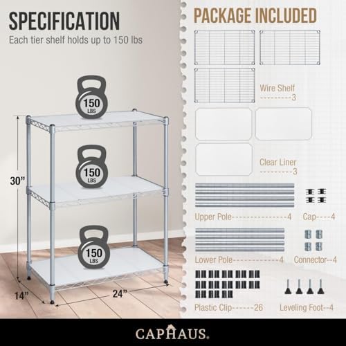 CAPHAUS NSF Silver Adjustable Shelves Metal Wire Shelving Unit w/Liners, Kitc...