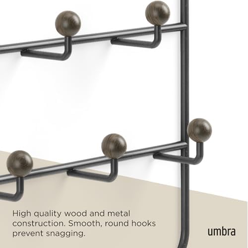 Umbra Estique Coat Rack, Over the Door Wall Hooks, 14 Hook, Black/Walnut