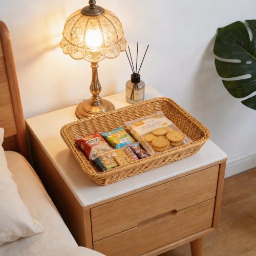 6 Pack 15.8 Inch Wicker Bread Baskets for Serving, Large Rectangle Woven Ratt...