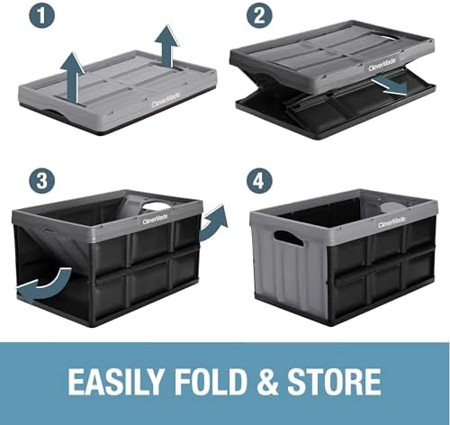 CleverMade Collapsible Storage Bins, 62L 3 Pack, 100 lb Stackable, Stone