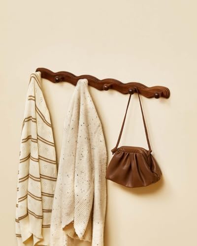 Wood Coat Rack Wall Mount - Walnut Coats Hook Hanger Wall-Mounted, Wave-Shape...