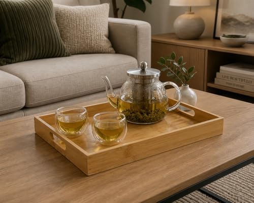 Bamboo Stackable, Open Front, Medium Storage Bins with Serving Tray Lid