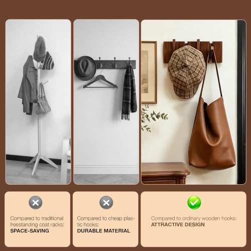 QUELLANCE Wooden Coat Hooks Wall Mounted, Coat Rack Hanger Wall Mount with 4 ...