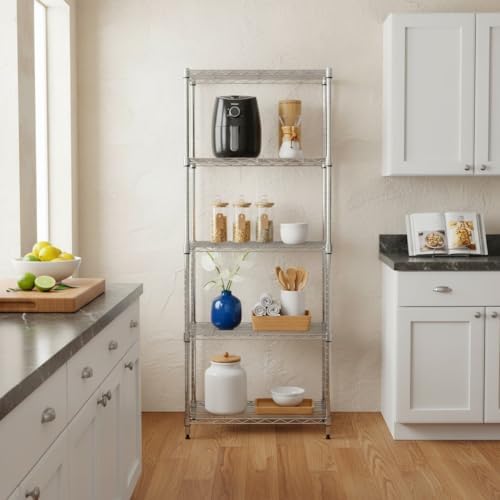 5-Tier Metal Shelf, 250 lb/Shelf, NSF, Chrome, 14x24x59 in