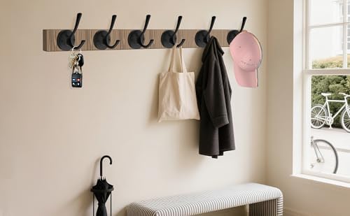 TOFIIGREM Black Wall Hooks, 6 Pack Coat Towel Hook Heavy Duty Metal Double Ba...