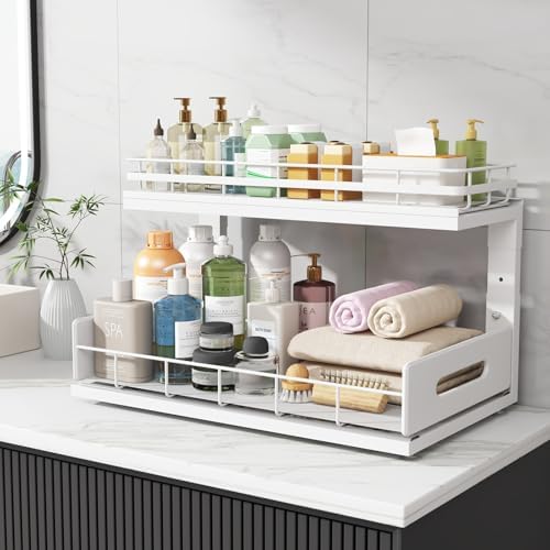 Under Sink Organizer Upgrade To Professional Rails,2-Tier Dual Pull Out Cabin...