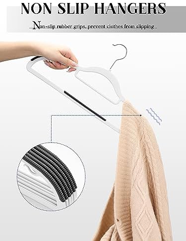 HOUSE DAY Plastic Hangers 50 Pack, Plastic Clothes Hangers Non Slip with Rubb...