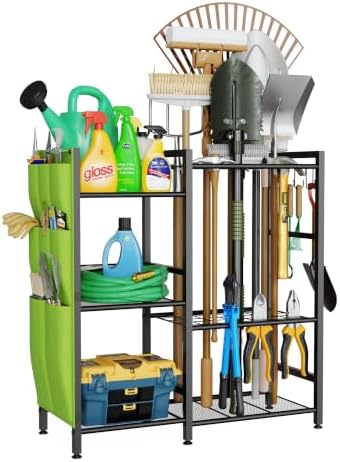 keomaisyto Garden Tool Organizer with Side Tool Pouch, Yard Tool Organizer