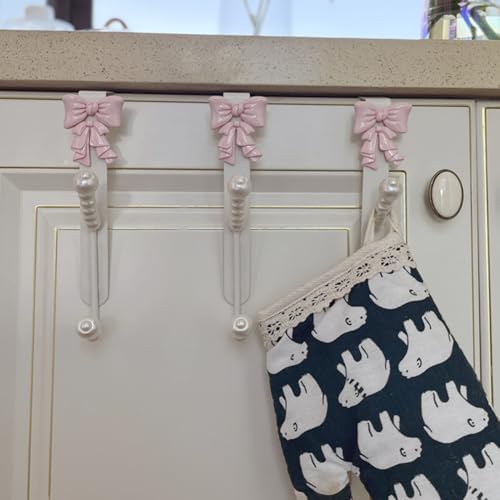 3 Packs Pink Bow Knot Over The Door Hooks,Metal Dual Hook Hanger for Coats, Jackets, Hats, Robes, Towels, Ideal for Bathroom, Bedroom, Mudroom (3PCS)