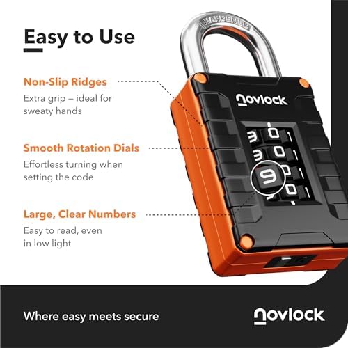Gym Locker Lock, Indoor & Outdoor 4-Digit Combination Padlock