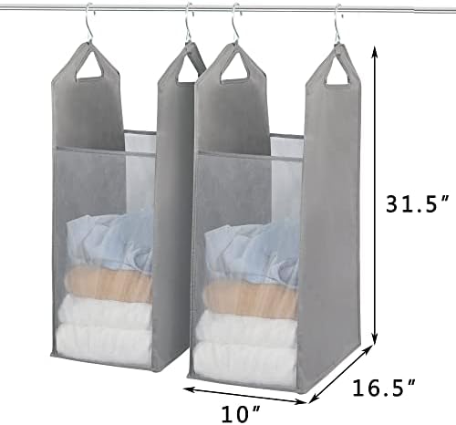 STORAGE MANIAC 2-Pack Hanging Laundry Hamper, Front See-Through Mesh Bag, Sli...