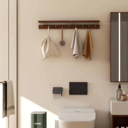Walnut Wall Hooks with Shelf, Coat Rack Wall Mount, Entryway Hanging Shelf wi...
