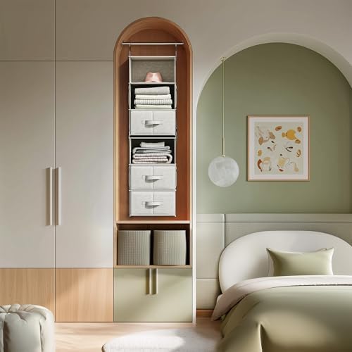 6-Shelf Hanging Closet Organizer with 3 Drawers, Separable, Silver Gray
