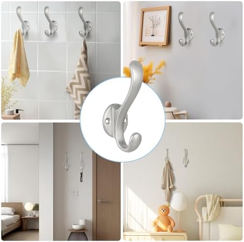 10 Pack Coat Hooks Wall Mount Heavy Duty Utility Retro Double Hooks for Hangi...
