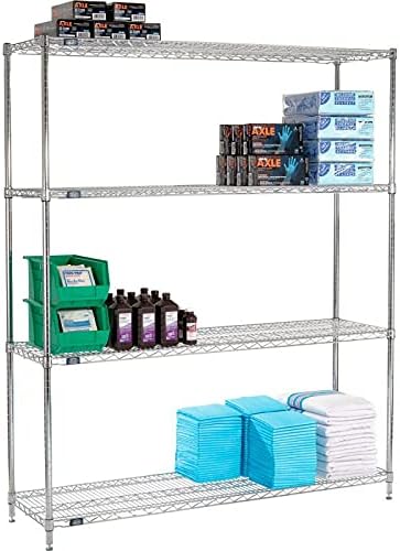 Nexel Adjustable Wire Shelving Unit, 4 Tier, Commercial Dry Storage Rack, 18&...