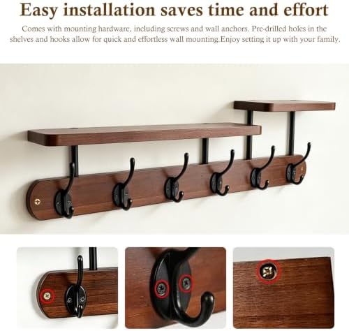 Coat Rack Wall Mount 23" Coat Rack Wall Mount with Shelf for Entryway, R...