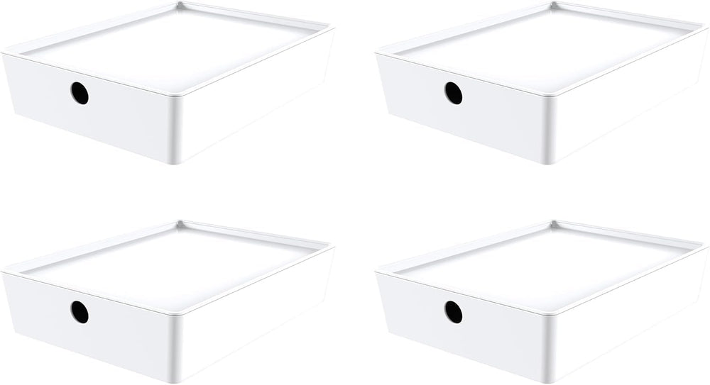 Bella White Modular Box Stackable Storage Bins with Lids Bathroom Organizer K...
